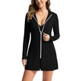 thumbnail image 4 of Women's Hooded Zip Up Swim Cover Up Dress Long Sleeve Quick Dry Beach Coverup with Pockets Side Slit Bathing Suit Robe for Pool Vacation Black,L, 4 of 6