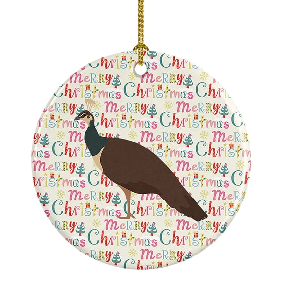 Indian Peahen Peafowl Christmas Ceramic Ornament 2.8 in x 2.8 in