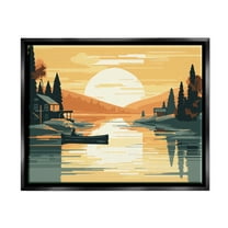 Stupell Industries Sunrise Lake Scenery Landscape Painting Black Floater Framed Canvas Art Print Wall Art, 21 x 17
