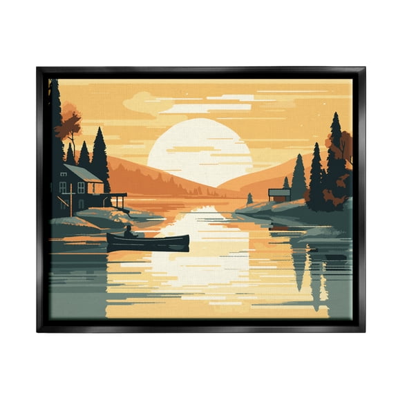Stupell Industries Sunrise Lake Scenery Landscape Painting Black Floater Framed Canvas Art Print Wall Art, 21 x 17