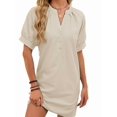 thumbnail image 6 of Women'S Solid Color Casual V-Neck Tie Waist Short Sleeve Dress Midi Summer Shift Dress Color XL, 6 of 9