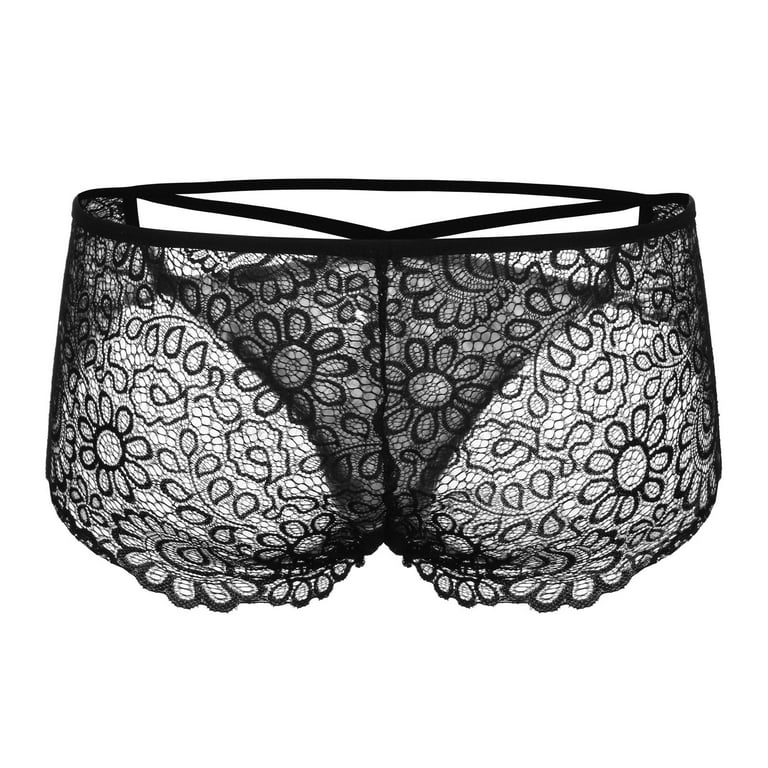 QIPOPIQ Underwear for Women Plus Size Sexy Lace Transparent Seamless Briefs Thong  Panties 
