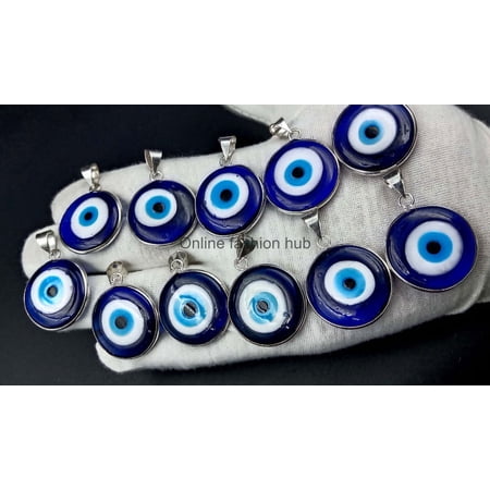 Evil Eye Gemstone 925 Sterling Silver Plated Handmade Pendant 10 pcs