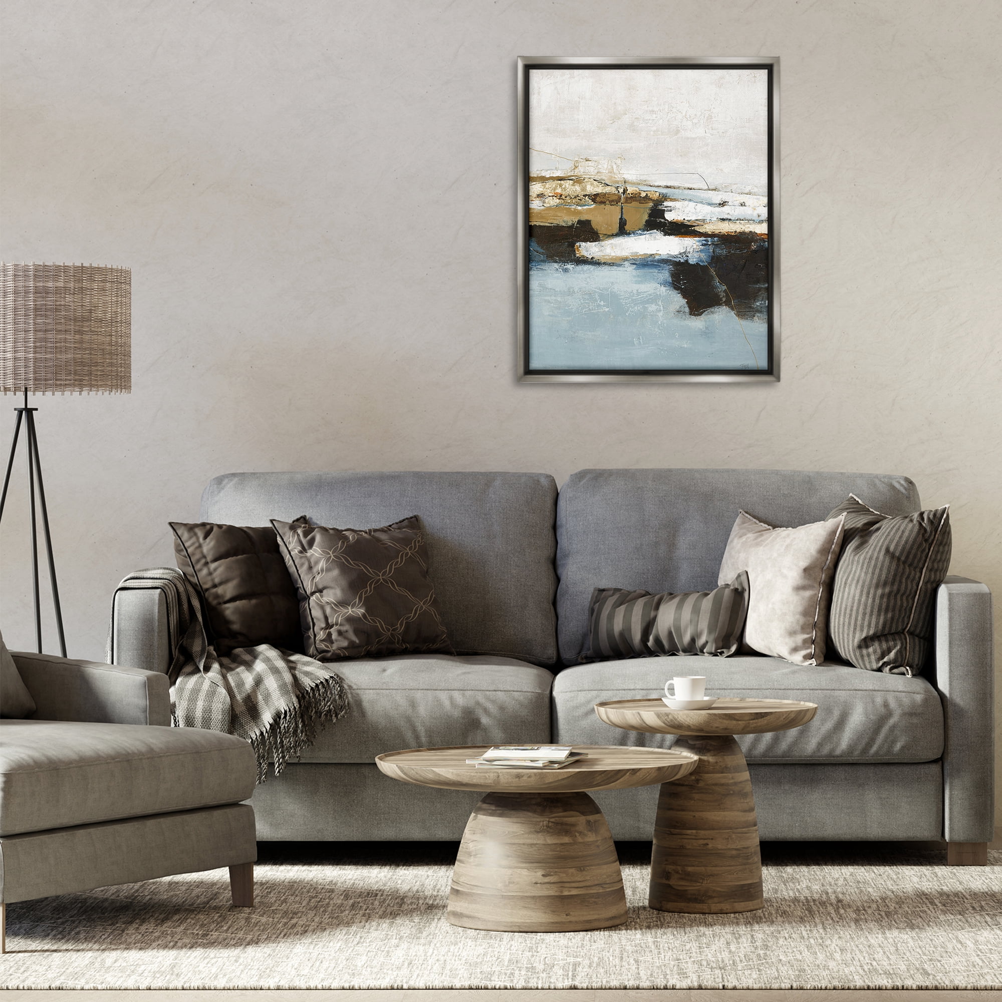 Stupell Industries Rustic Paint Nautical Design Abstract Painting Gray Floater Framed Canvas Art Print Wall Art, 25 x 31