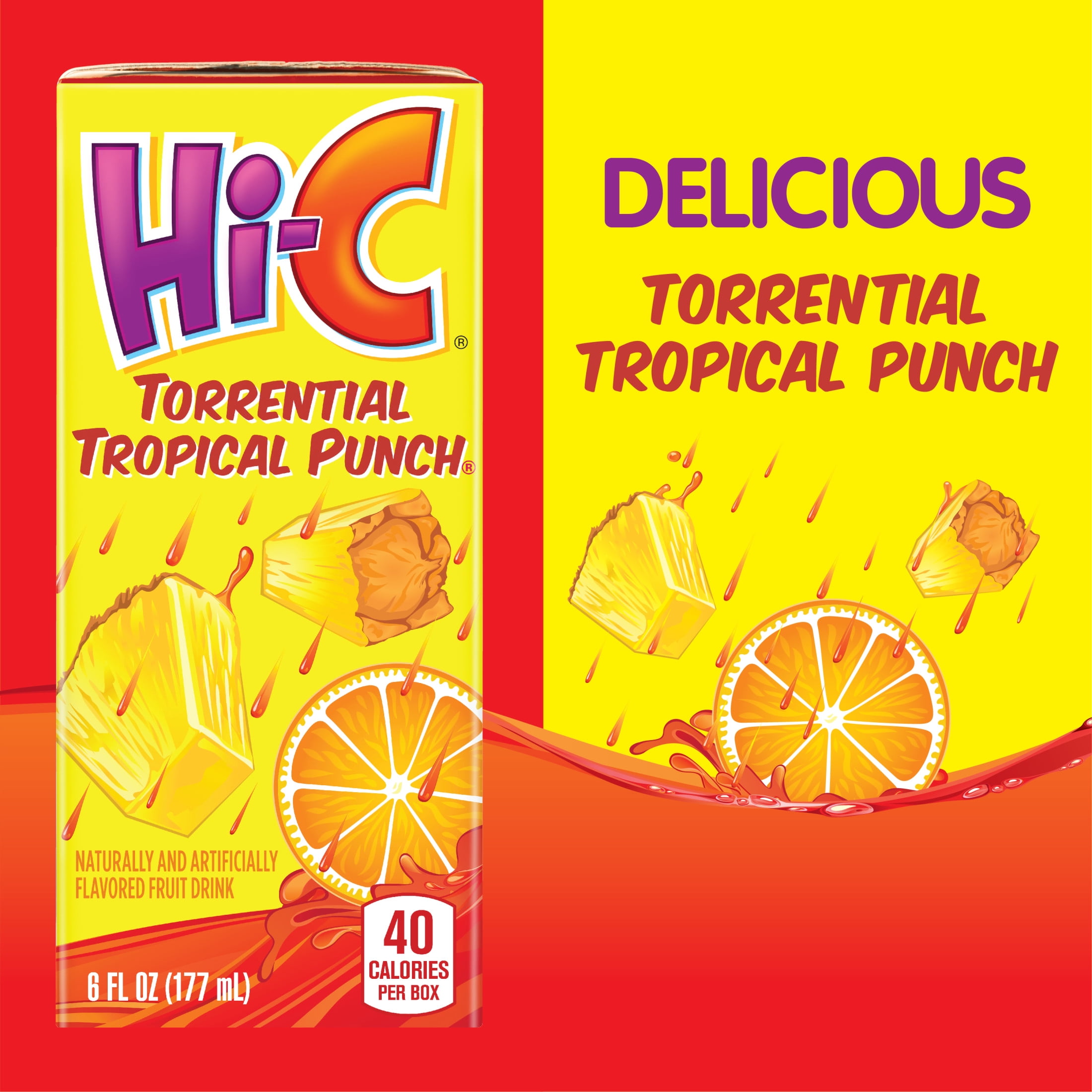 Hi-C Torrential Tropical Punch Juice Drink Cartons, 6 fl oz, 8 Pack