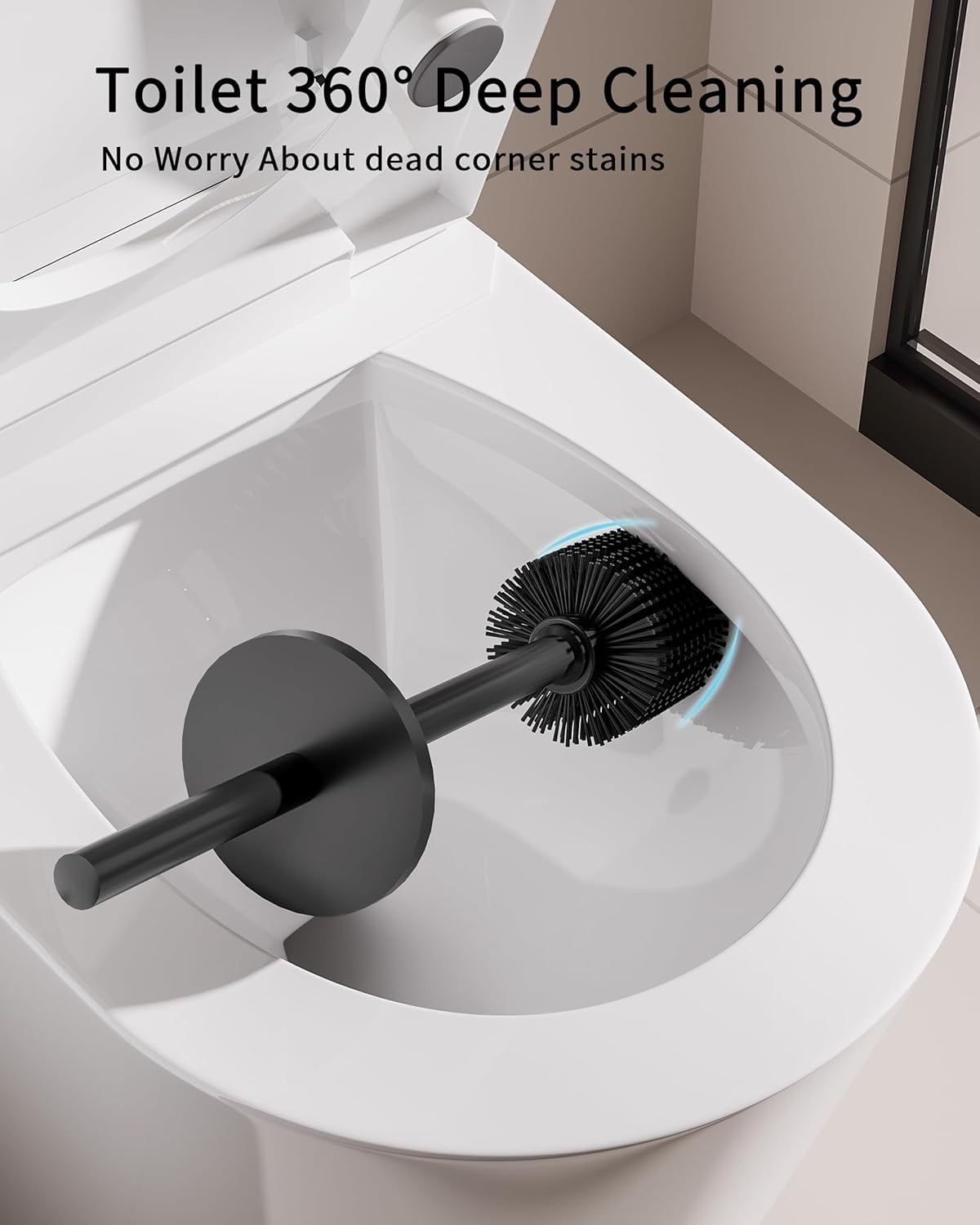 Toilet Brush and Holder Set, 2 Pack Toilet Bowl Brush with Caddy for Bathroom, Toilet Cleaner Brush with Stainless Steel Handle & Durable Bristles, Splash Proof（Matte Black）