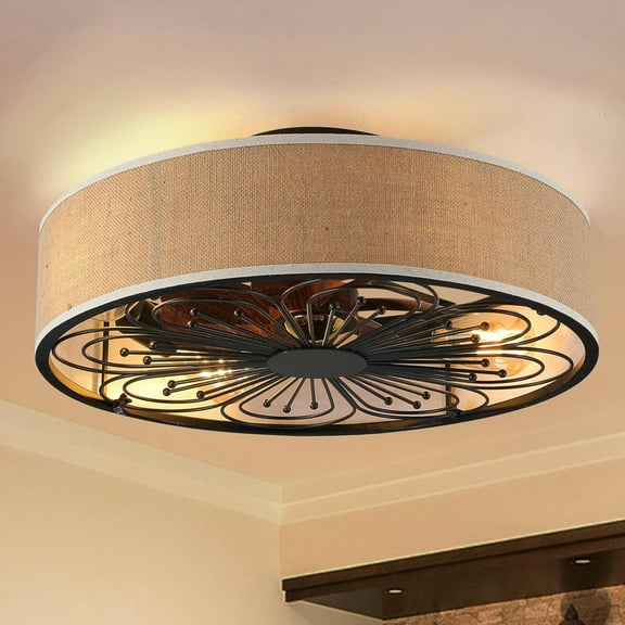 TICOZE 20 Inch Low Profile Caged Ceiling Fan with Remote - Flush Mount Farmhouse Fandalier Light with 6 Speeds for Bedroom, Bohemian Style (Bulb Not Included)