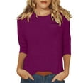 thumbnail image 2 of Kagetolytai Womens Tops Women's Casual O-Neck Three Quarter Sleeve Solid Color Top with Pockets 3/4 Length Sleeve Womens Tops Plus Size Tops for Women Dark Purple 2XL, 2 of 8