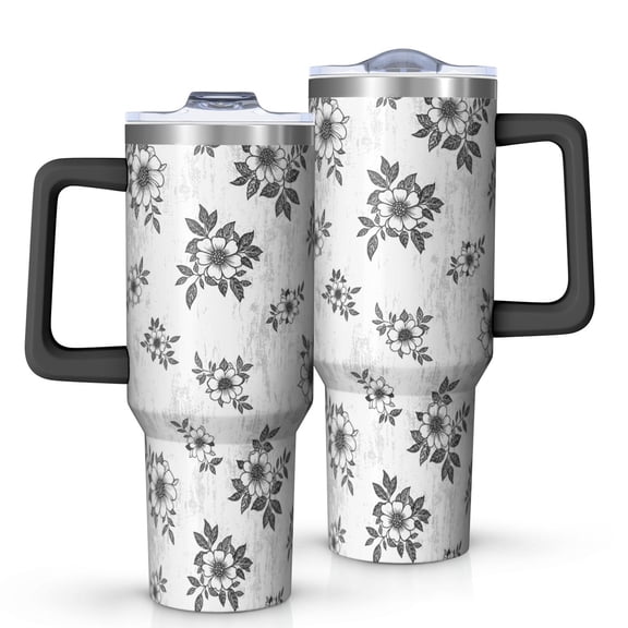 40oz Pioneer Flower Floral Print Pattern Insulated Tumbler with Handle, BPA-Free Leak Proof Lid and Straws, Double Wall Vacuum, Hot 12h/Cold 34h