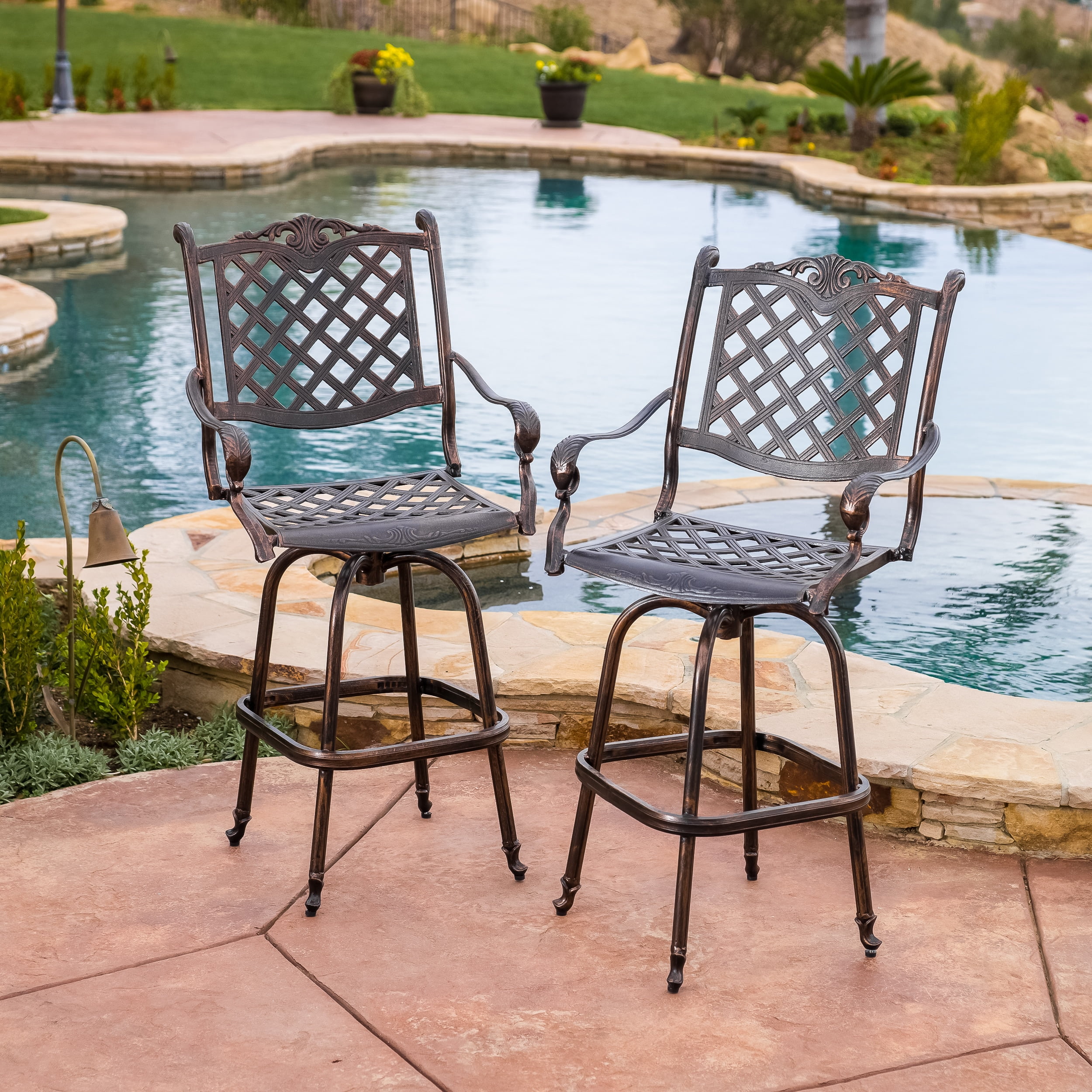 Avon Set of 2 Cast Aluminum Patio Barstool: Swivel, Weather-Resistant - Christopher Knight Home