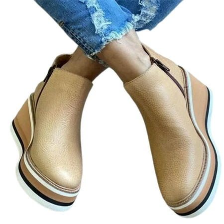 

Women s Hidden Heel Shoes Wedge Heels Round Toe Footwear Comfort Women Ankle Boots Solid 36 Gold