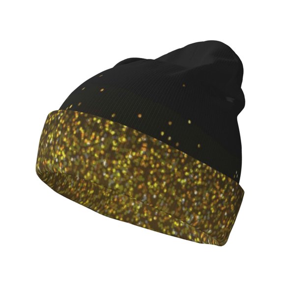 Disketp Gold Glitter Gradient Winter Beanie for Men Women Beanie Knit Hat Cuffed Cap Beanie Knit Chunky Snow Cap