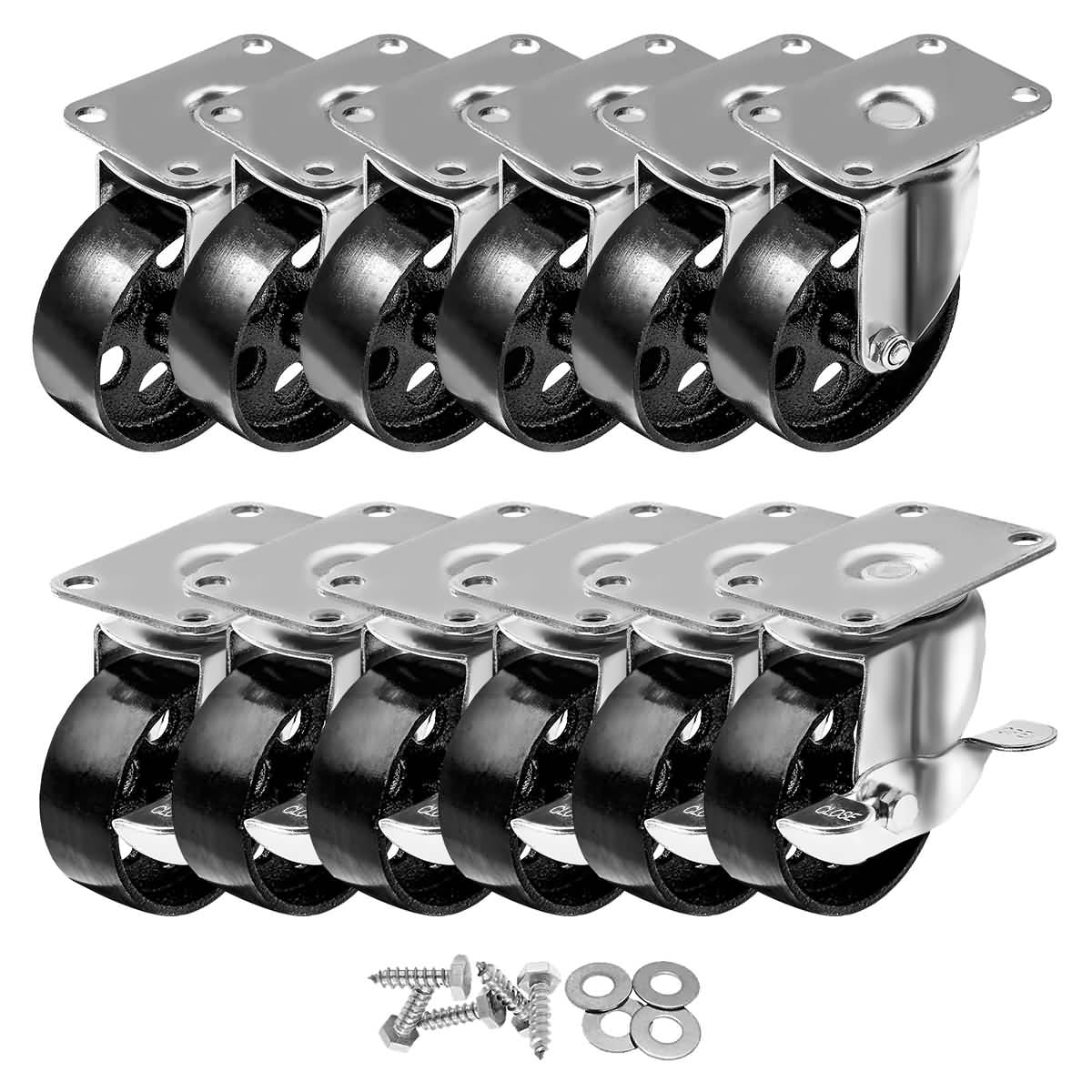 12Pack 3.5" Swivel Cast Iron Casters Industrial Wheels Bearing Heavy Duty 440lb 