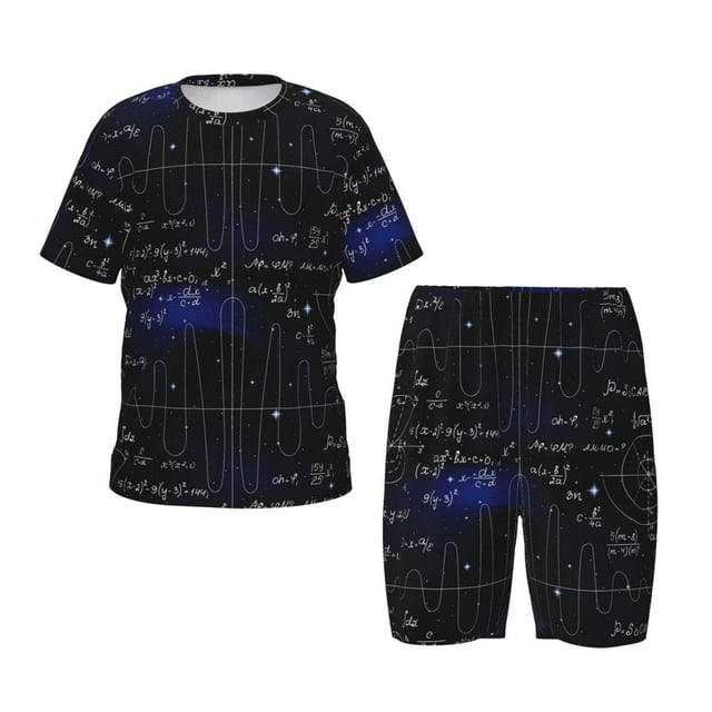 Xecao Mathematica Science Pattern Short-Sleeved Pajama Set for Kids Soft Cotton-Like Sleepwear with Elastic Waistband and Side Pockets for Boys and Girls-Large