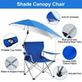 thumbnail image 5 of TeqHome Camping Chair with Canopy Shade Folding Beach Chair Support 220lbs with Adjustable Arm Cup Holder Detachable Umbrella Blue, 5 of 10