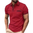 thumbnail image 4 of Aobny T-Shirts Pocket Button Up Plain Mens Tshirt Short Sleeve Collared Polos Big & Tall Mens Tshirts,Red,S, 4 of 5