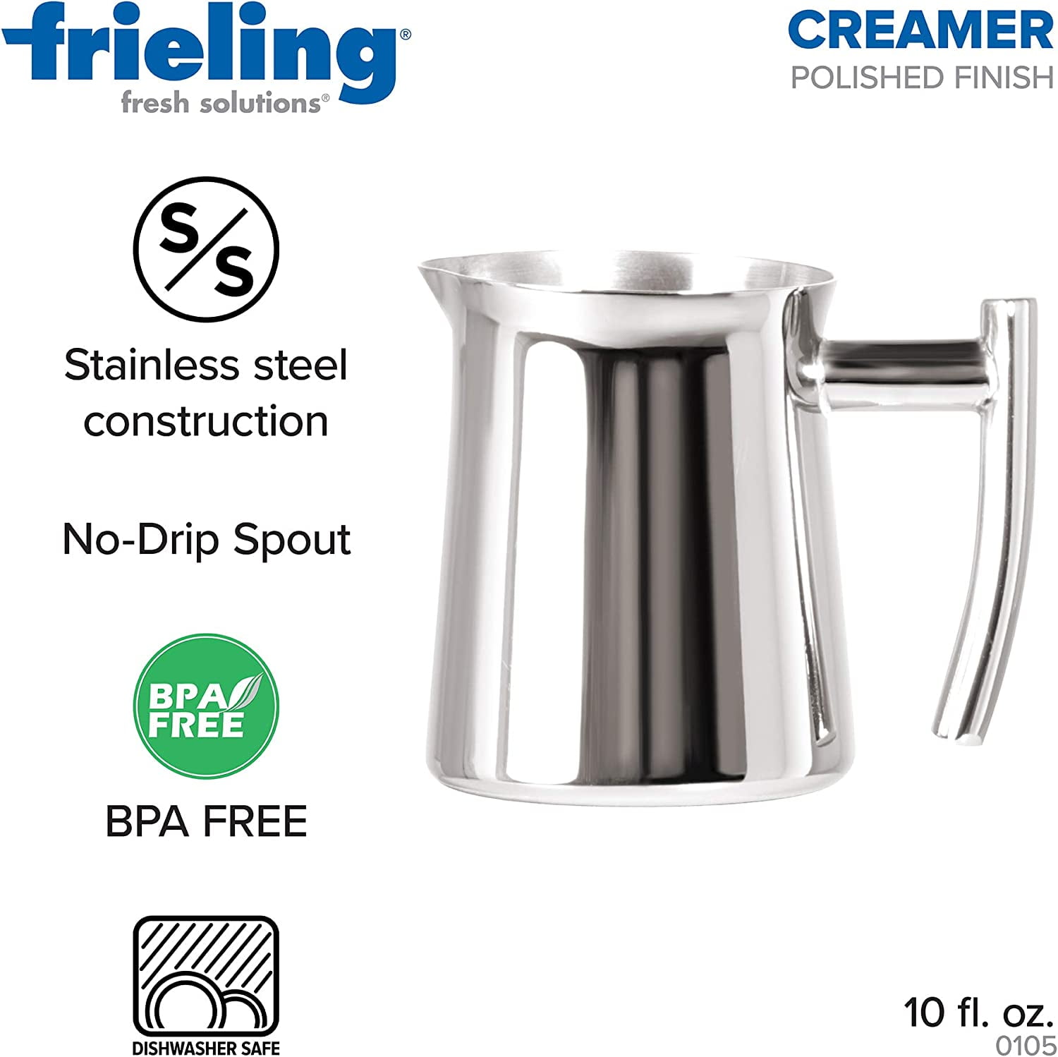 Frieling Stainless Steel Slim Pitcher 10 oz Silver Coffee Creamer Dispenser