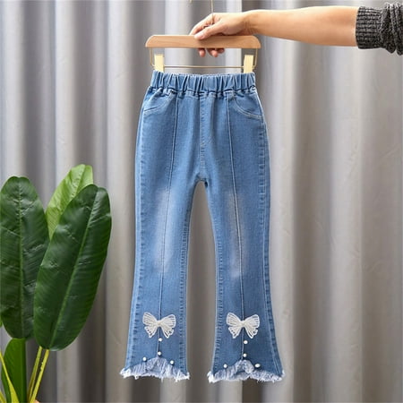 

DAETIROS Skin Friendly Toddler Kids Baby Girls Fashion Cute Sweet Boe Flared Pants Trousers Jeans Pants White