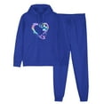 thumbnail image 2 of Womens Sets 2 Piece Outfits Long Sleeve Hoodies Tops Pants Jogger Sweatsuit Casual Heart Print Sweatshirt Oversized Hooded (Blue XL）, 2 of 6