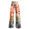 thumbnail image 4 of Yellow Women's Casual Pants, Wide Leg Pants Woman High Waist Floral Patterned Pants Lightweight Loose Fit Casual Colorful Trouser Imitation Jeans,Women's Casual Pants 3XL, 4 of 4