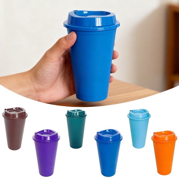 Color Changing Cups with Lids – 475ml Reusable Plastic Tumbler, Heat Activated Iced Coffee & Water Travel Mug, Spill Proof Drinking Cup for Hot Cold Juice Tea (1PC)