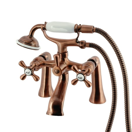 Kingston Brass KS268AC Kingston 7" Center Deck-Mount Clawfoot Tub Faucet with Hand Shower, Antique Copper