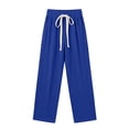thumbnail image 6 of Ltctricy Ribbed Wide Leg Pants for Women Drawstring Comfy Yoga Pants Casual Loose Elastic Waisted Lounge Pants(Blue,One Size), 6 of 6