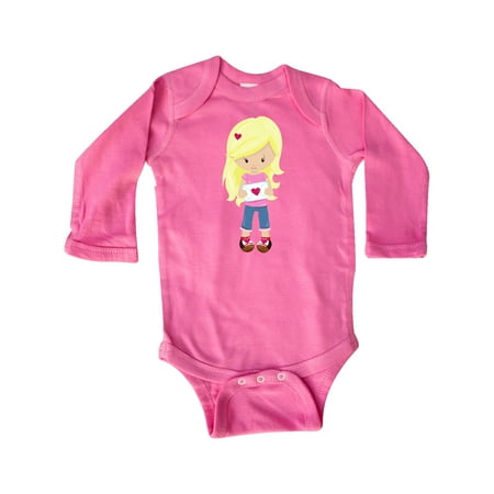 

Inktastic Valentine s Day Girl Blonde Hair Girl In Love Gift Baby Girl Long Sleeve Bodysuit