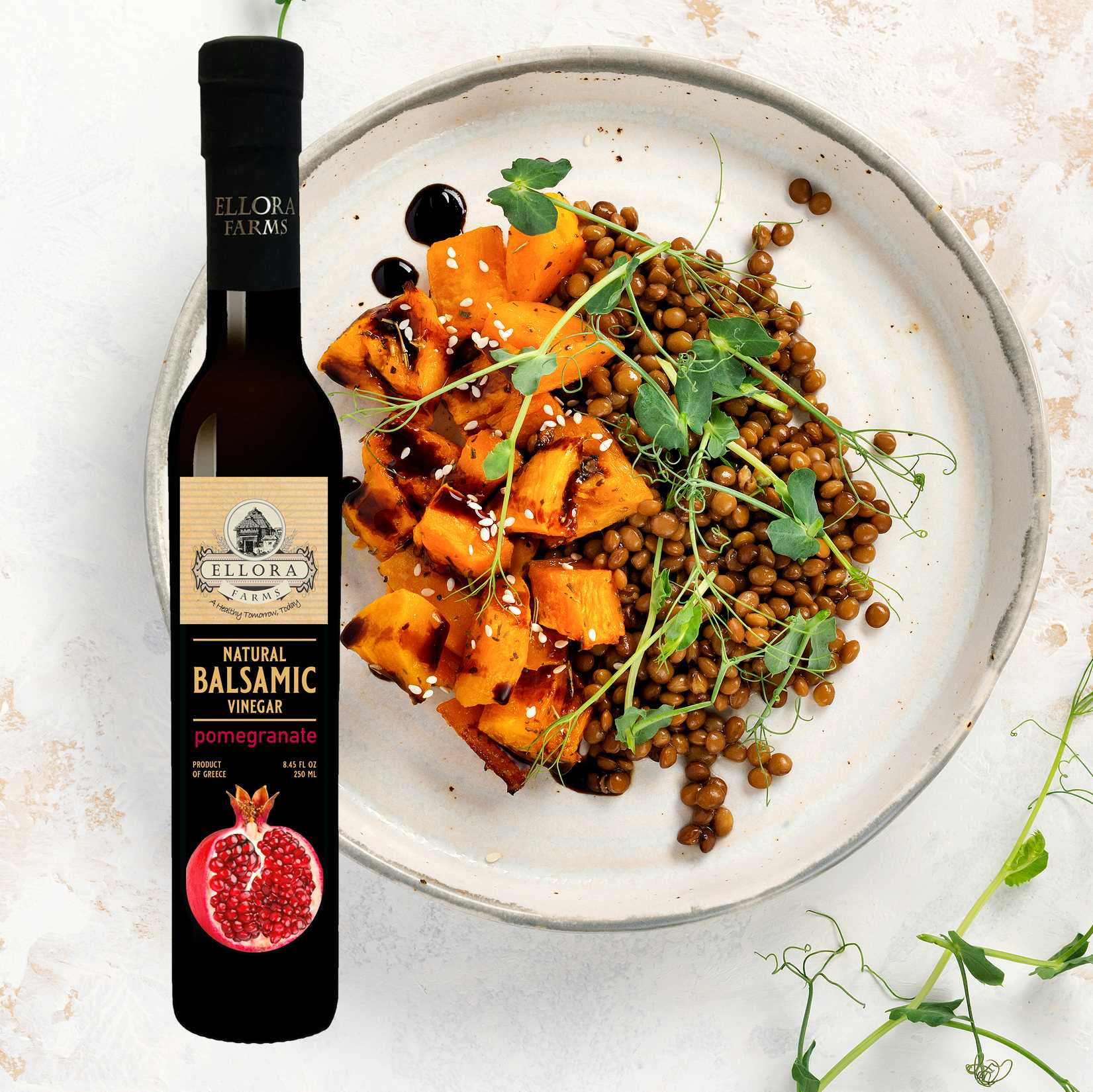 Ellora Farms Pomegranate Infused Thick Balsamic Vinegar, Glass Bottle, 8.45 oz