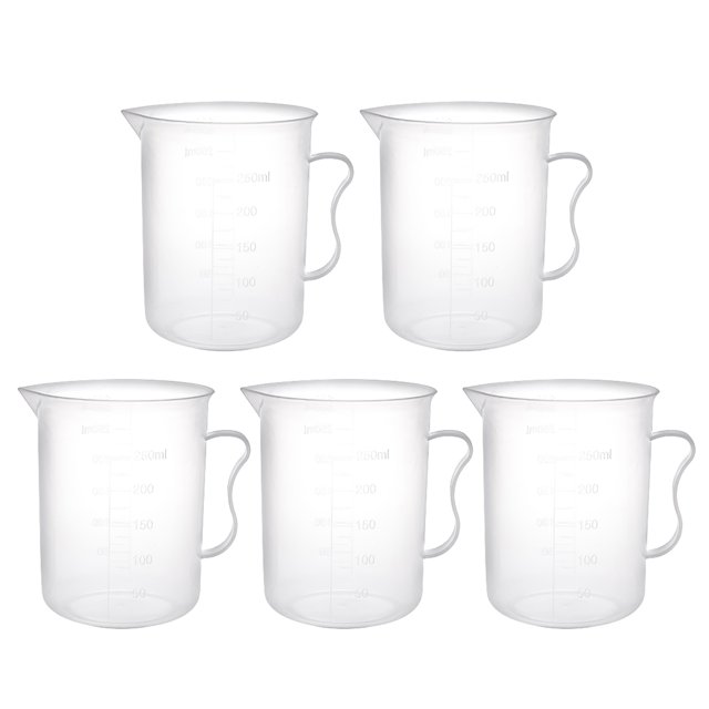 Unique Bargains 5pcs Laboratory Clear 300mL PP Plastic Graduated Measuring Cup Handled Beaker