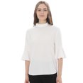 thumbnail image 3 of GRACEART Women's Clergy Blouse Top, Tab Collar, 3/4 Ruffle Flare Sleeve, Round Tailed, 3 of 9
