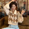 thumbnail image 1 of Lucyever Retro Argyle Pattern Women Vest Sweater Harajuku Preppy Style Sleeveless Sweaters Girl Autumn V-Neck Knitted Crop Tops, 1 of 5