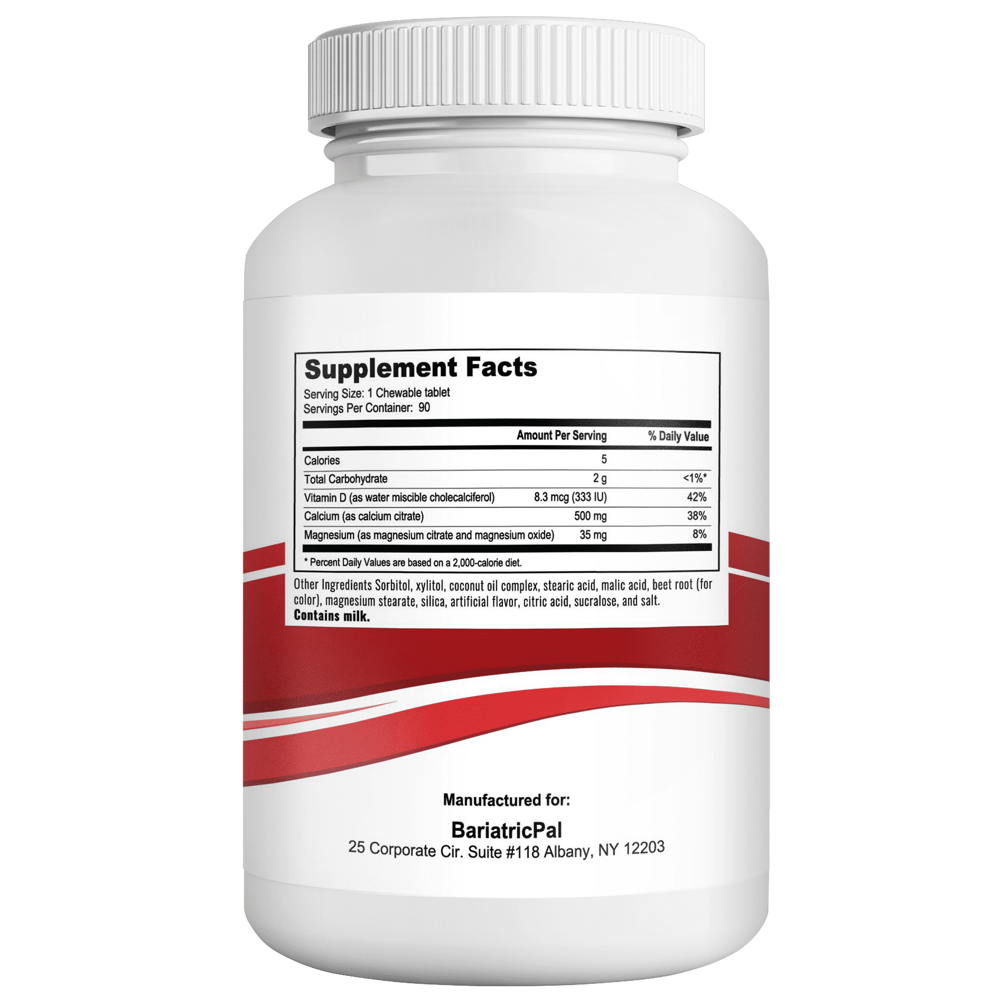 BariatricPal Calcium Citrate 500mg Chewable Tablets - Cherry (Brand New!) Size: 1-Month Supply (90 Chewable Tablets)