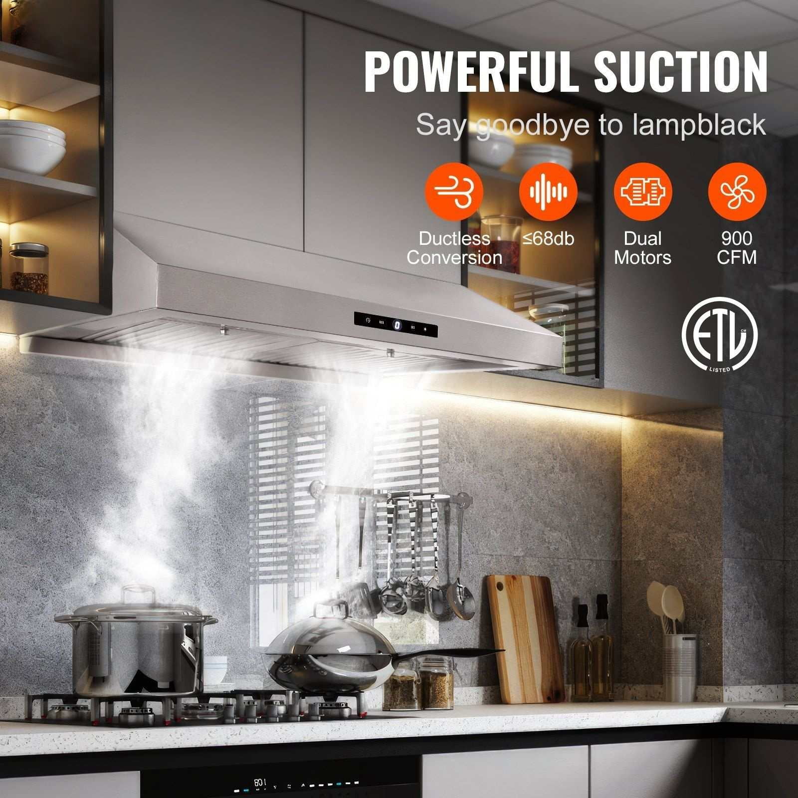 Under Cabinet Range Hood 30 Inch, Ductless Kitchen Vent with Filters