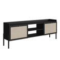 thumbnail image 2 of Boho 72" Tv Stand for up to 80" Tv's Wood Legs and Rattan 2 Door-Nero Black, 2 of 7