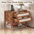 thumbnail image 3 of FANRAL Boho Chic 2 Drawer Nightstand with Rattan Accents,Stylish Storage Bedside Table with Shelf & Gold Handles,Walnut Night Stand, 3 of 6