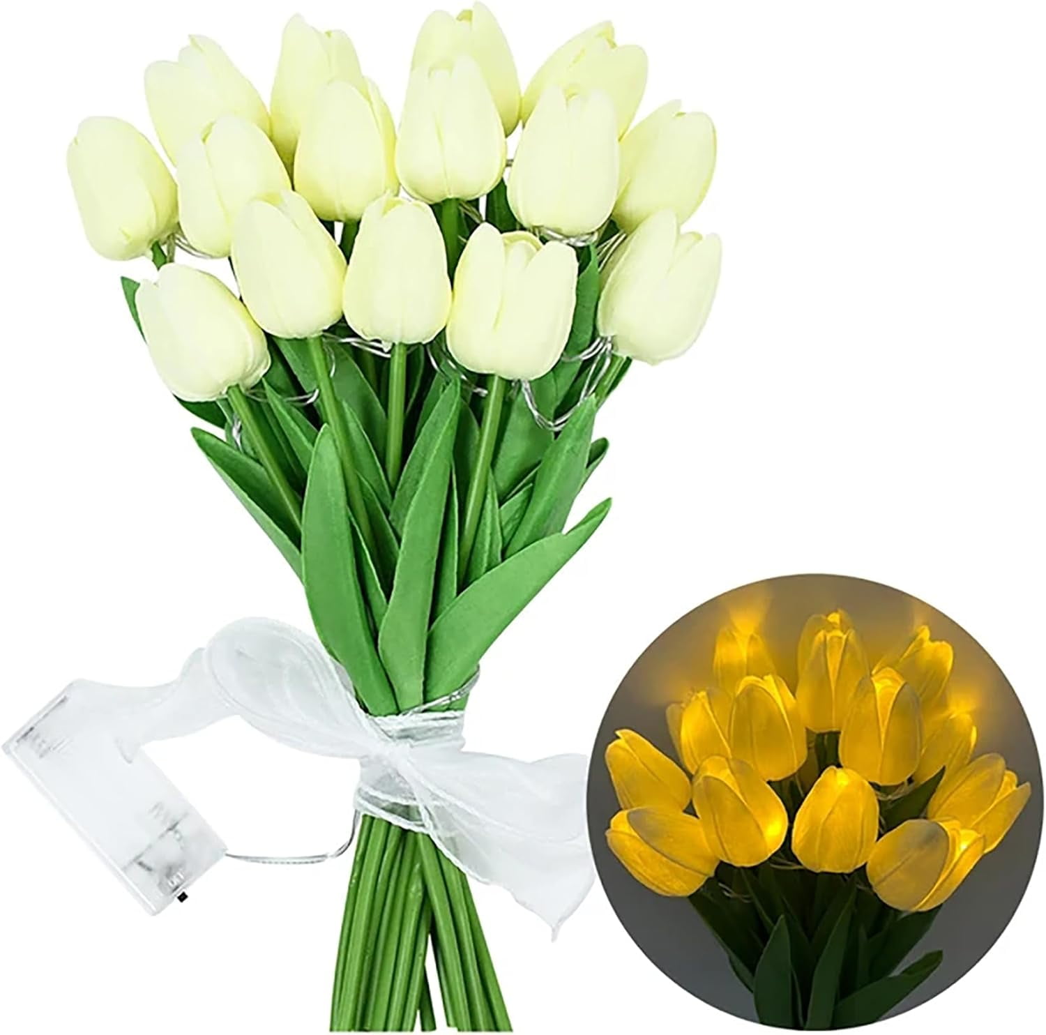 Artificial Tulip Flowers LED Lights Fake Tulips Bouquet Battery Powered Real Touch Led Night Light for Home Office Table Centerpiece Wedding