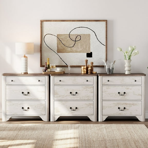 3 Piece Dresser Set, 94.5" W 9 Drawer Dresser,3 IN 1 Farmhouse Dresser, Nightstand, Side Table, Bedside Cabinet For Bedroom, Living Room