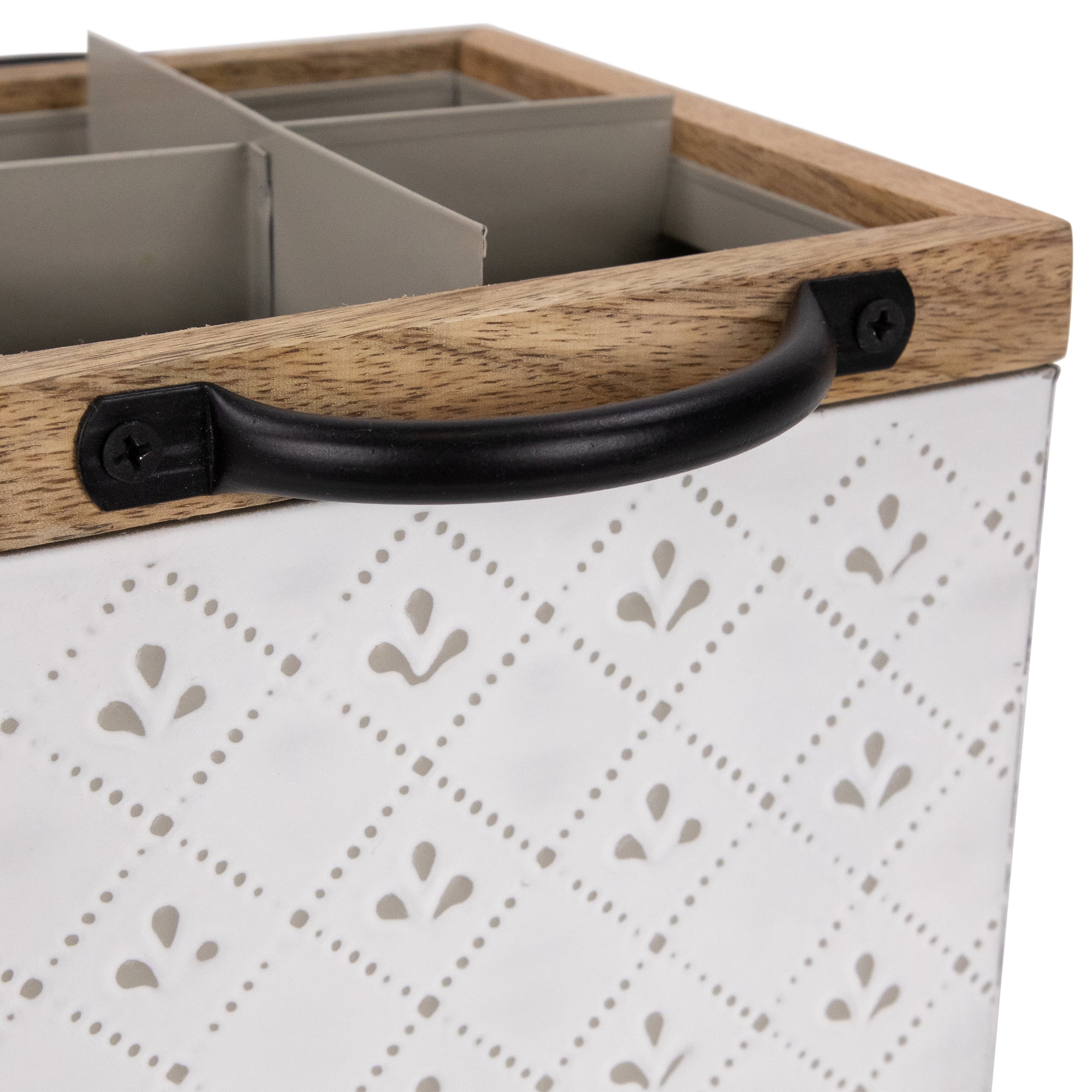 Northlight 7" White Embossed Square Utensil Storage Box with Wooden Frame