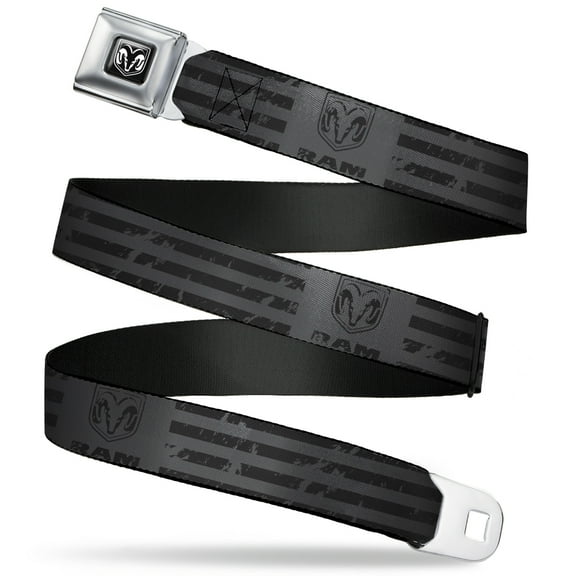 Ram Belt, Seatbelt Buckle Belt, Ram Logo Americana Stripes Weathered Gray Black, 24 to 38 Inches