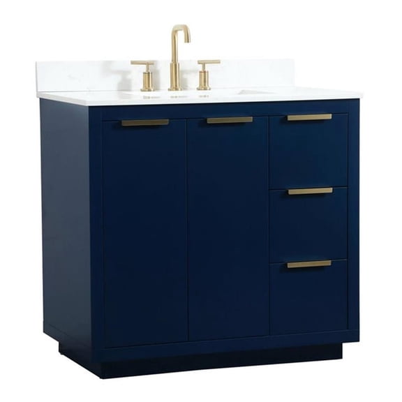 36 inch single bathroom vanity in blue with backsplash
