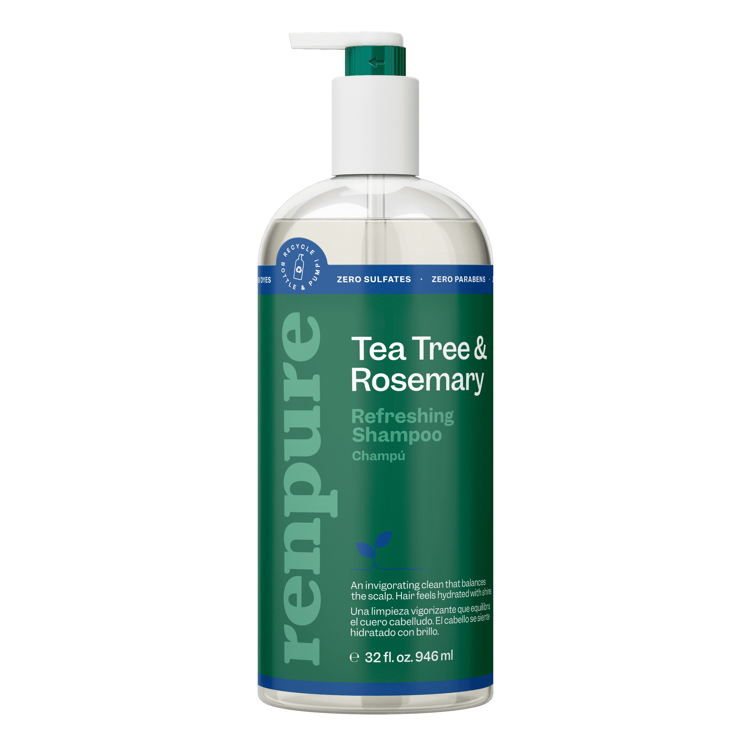 (3 pack) Renpure Tea Tree & Rosemary Refreshing Shampoo, for All Hair Types, 32 oz