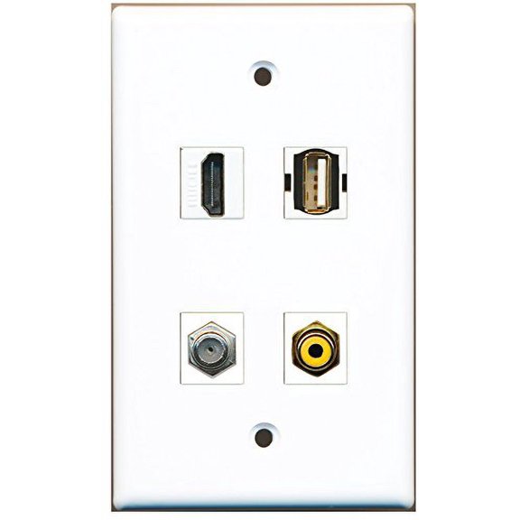 RiteAV - 1 Port HDMI 1 Port RCA Yellow 1 Port Coax Cable TV- F-Type 1 Port USB A-A Wall Plate