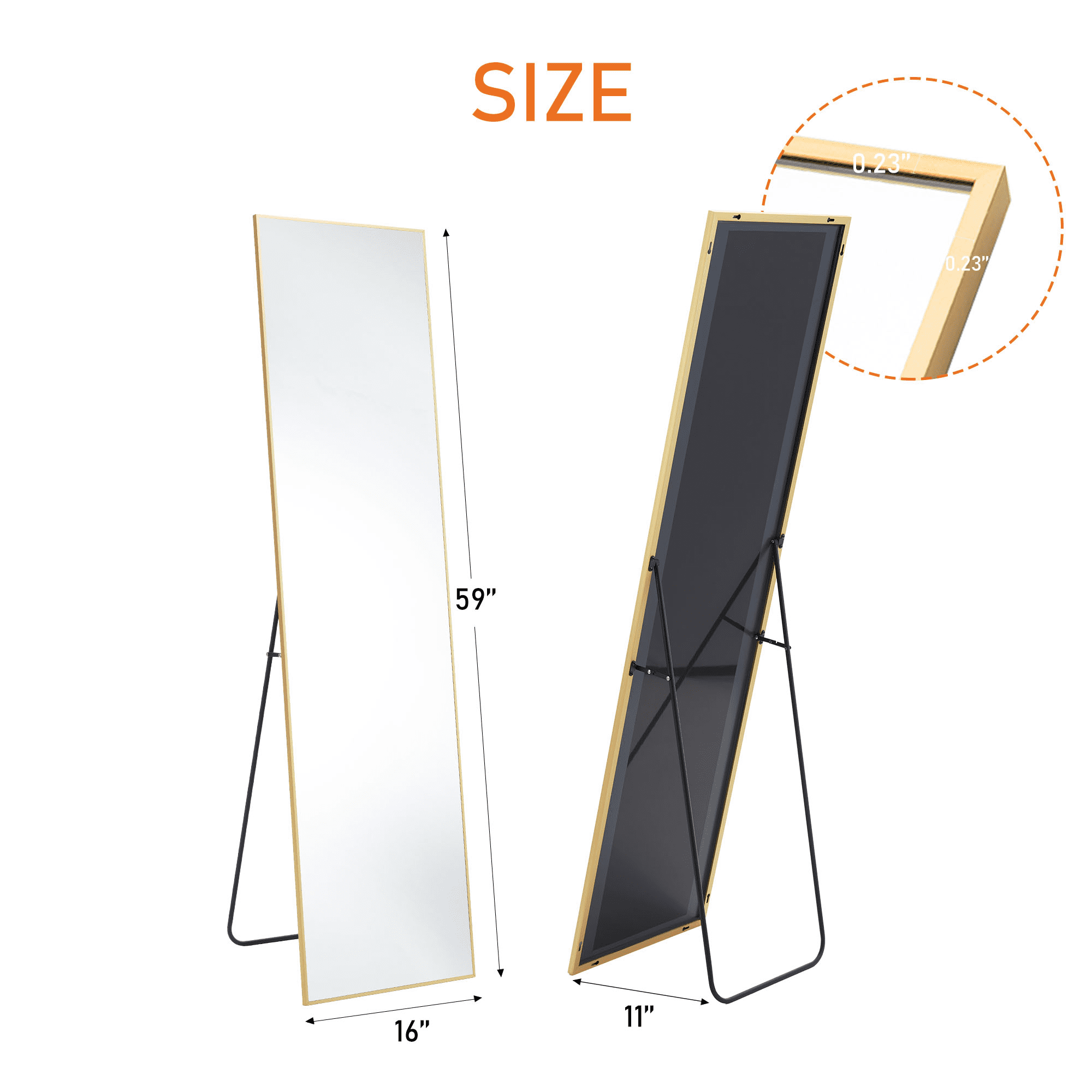 MAYEERTY 59"x16" Rectangular Full-Length Mirror - Floor Standing Full-Body Mirror, Gold