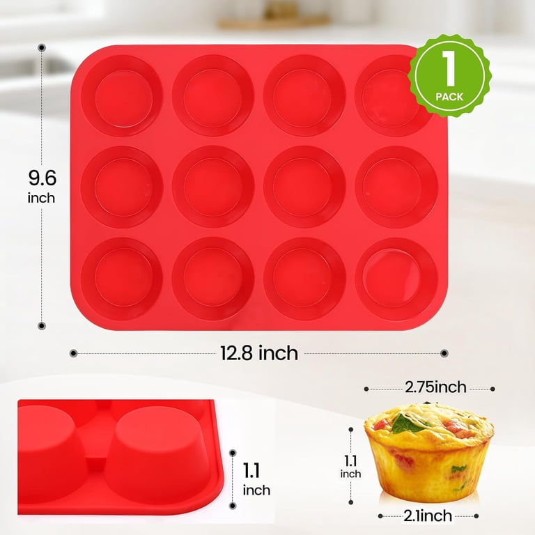 12 Cups Silicone Muffin Pan Nonstick Baking Cupcake Mold Regular Size 1 ...