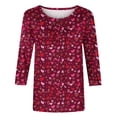 thumbnail image 4 of Penkiiy Chemises de la Saint-Valentin pour Femmes Manches 3/4 Col Rond Blouses Décontractées Imprimé Mignon Tuniques Tops 2025 3TG Multicolore, 4 of 5