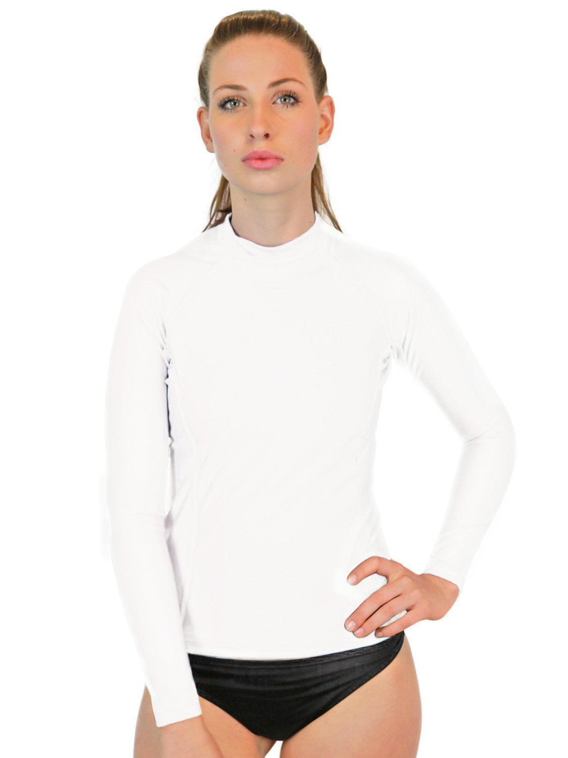 Women Long Sleeve Sun Shirt Rash Guard Base Layer Swim Top Plus Size XXL-5XL 