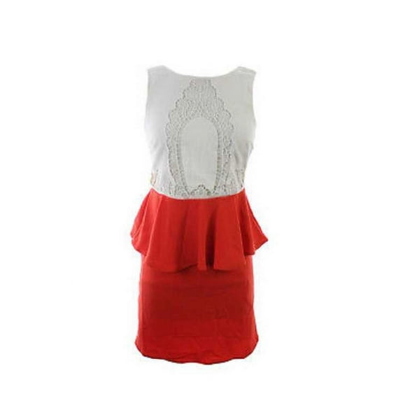 Bar III New Cream Combo Sleeveless Lace Peplum Dress (Small)