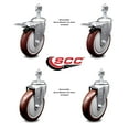 thumbnail image 2 of 5 Inch Maroon Polyurethane Swivel ½ Inch Stem Caster Set 2 Total Lock Brake SCC, 2 of 2