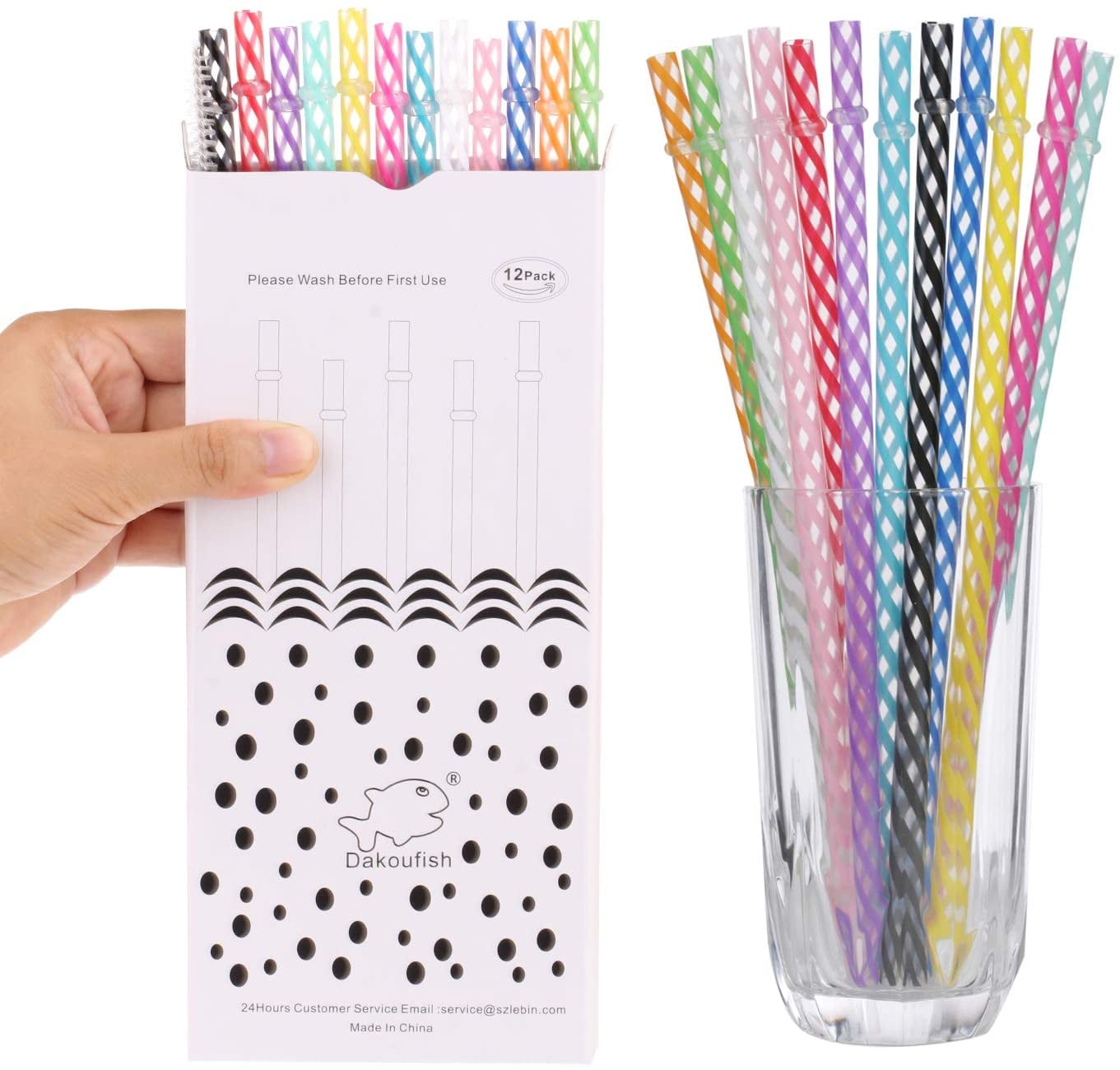 11 Inch Long Flexible Magenta Reusable Straws with Clear Straw